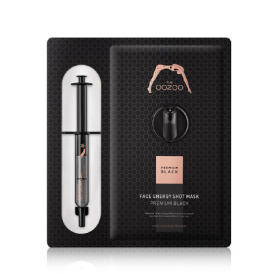 THE OOZOO Face energy shot mask premium black / Маска с черным женьшенем и кератиназой S для Интенсивного антивозрастного ухода в одноразовой упаковке